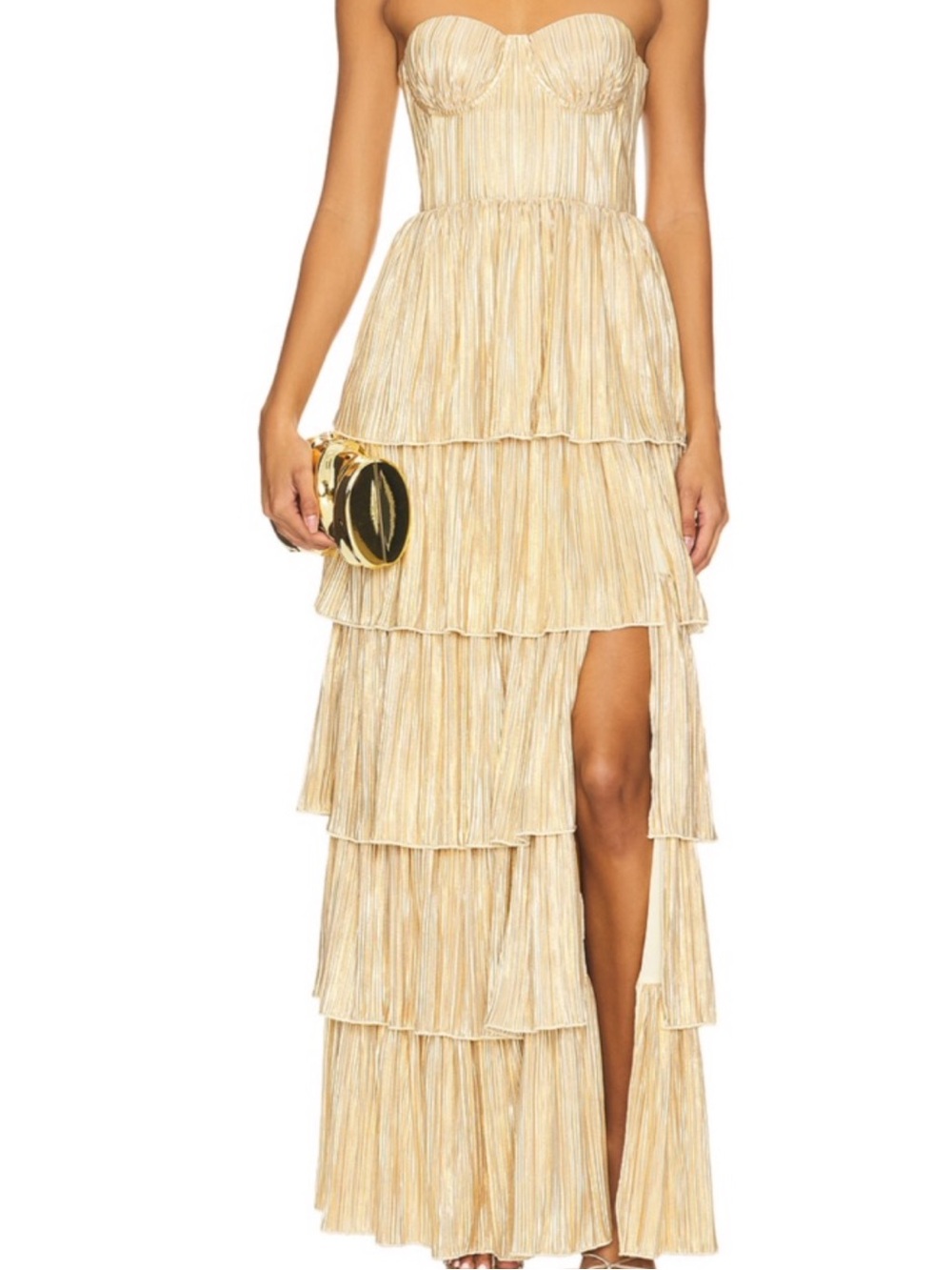 Limited Edition Gold Dress! Formal Gold Tiered Strapless Maxi Dress